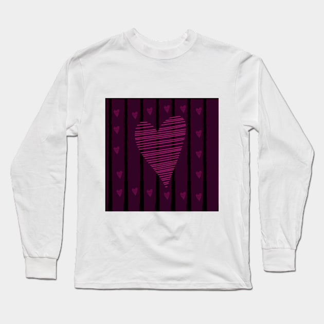 Uneven Pink Hearts on Black Long Sleeve T-Shirt by Cozy infinity